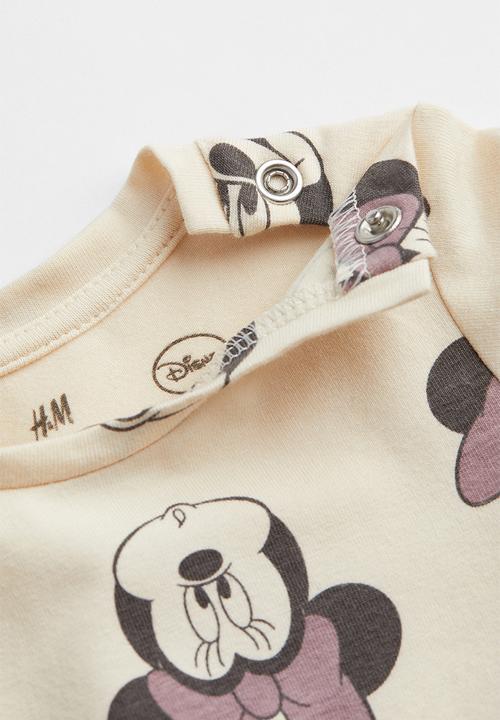 H&M - 3-piece jersey set - light beige/minnie mouse
