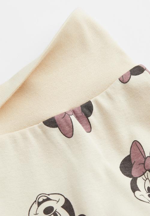 H&M - 3-piece jersey set - light beige/minnie mouse