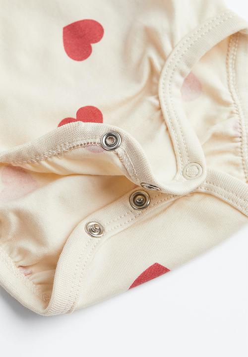 H&M - 2-Piece cotton jersey set - light beige/hearts