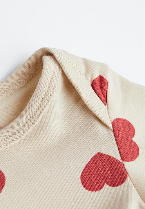 H&M - 2-Piece cotton jersey set - light beige/hearts