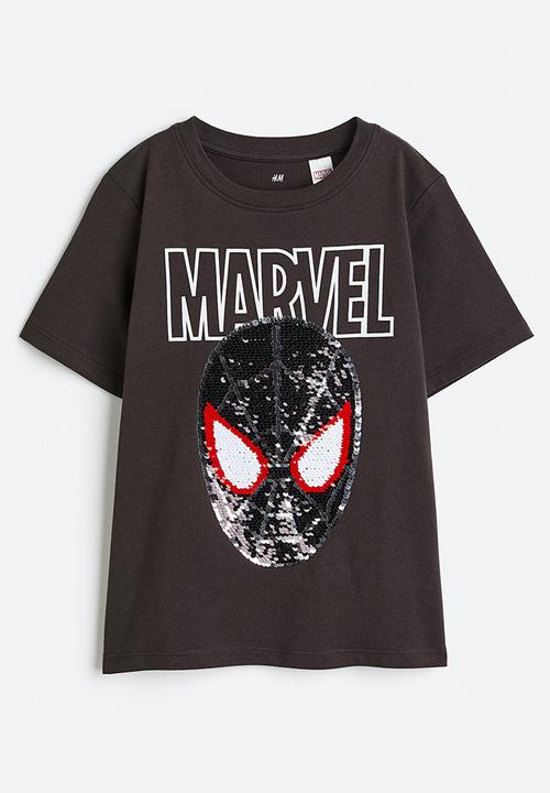 H&M - Reversible-sequin T-shirt - black/spider-man