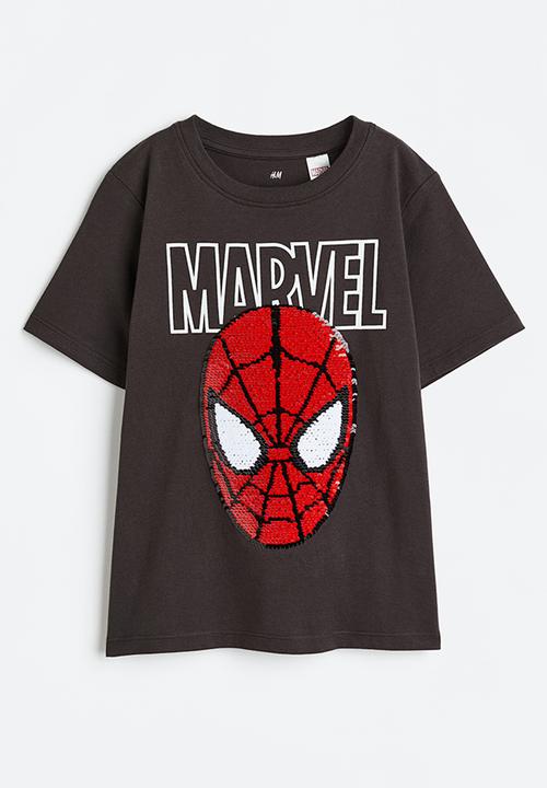 H&M - Reversible-sequin T-shirt - black/spider-man