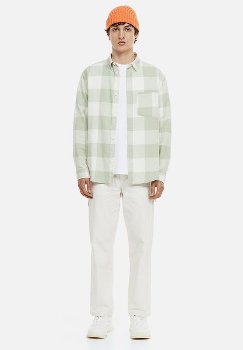 H&M - Relaxed fit flannel shirt - green/white checked