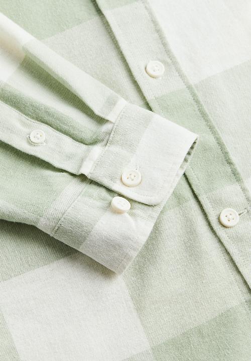 H&M - Relaxed fit flannel shirt - green/white checked