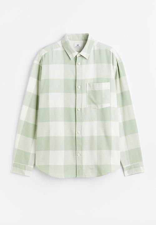 H&M - Relaxed fit flannel shirt - green/white checked