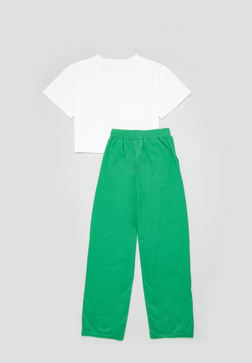 Pop Candy - Wide leg trousers and tee set - green & white