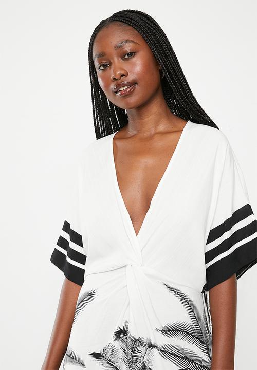 Me&B - Knot detail kaftan dress - stripe palm
