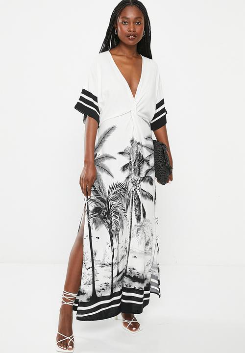 Me&B - Knot detail kaftan dress - stripe palm