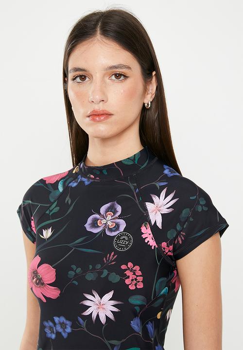 Lizzy - Maelys cap sleeve rashie - dark indigenous floral