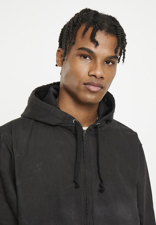 Factorie - Canvas zip thru hoodie - washed black