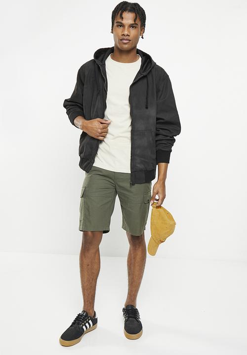 Factorie - Canvas zip thru hoodie - washed black