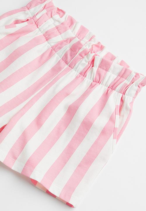 H&M - Cotton jersey shorts - light pink/striped 