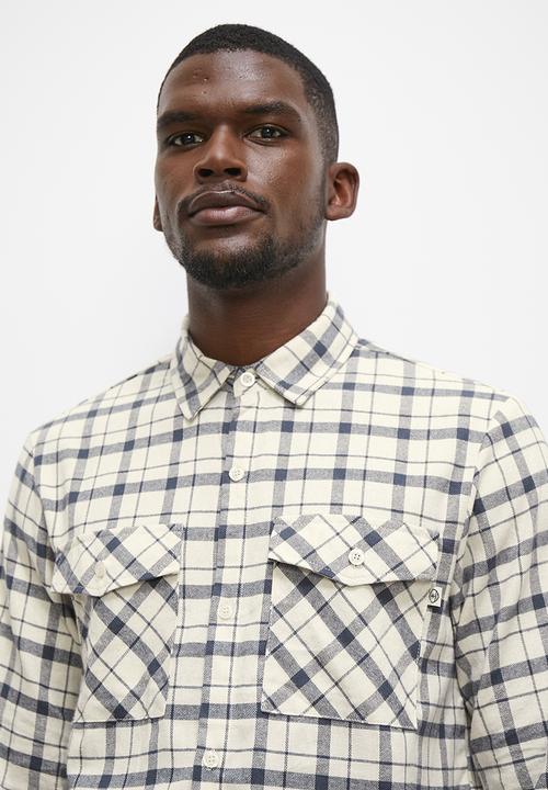 Lark & Crosse - Pocket detail long sleeve check shirt - white & navy 
