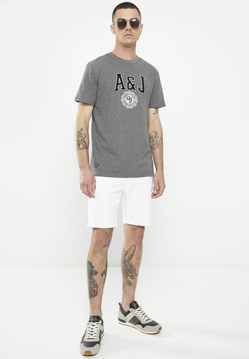 Aca Joe - Mens Aca Joe Towelling & Twill Applique Crew Tee - Charcoal Melange