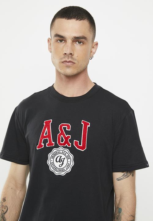 Aca Joe - Mens aca Joe towelling & twill applique crew tee short sleeve - caviar