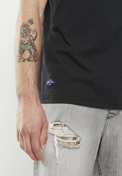 Aca Joe - Mens aca Joe towelling & twill applique crew tee short sleeve - caviar