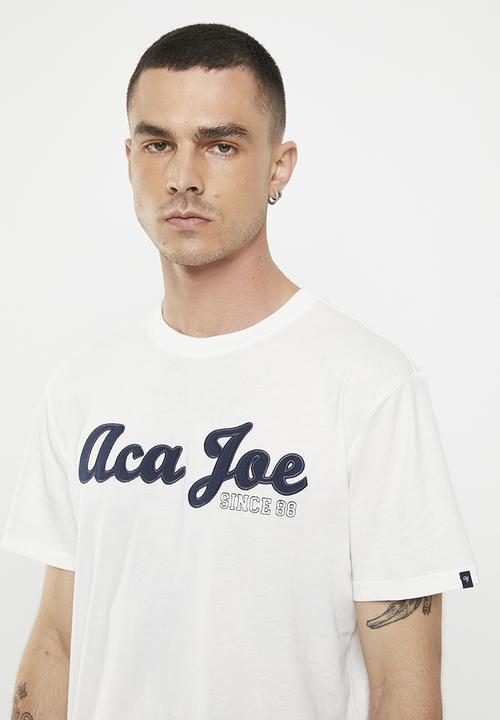 Aca Joe - Mens Aca Joe washed twill applique crew tee - ss - snow white