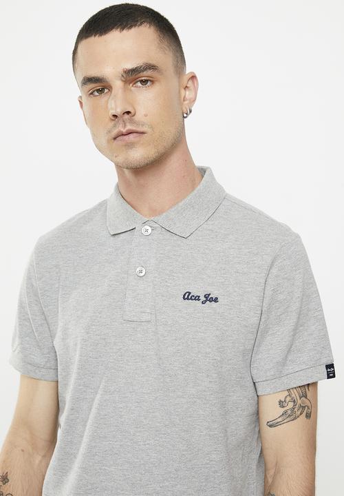 Aca Joe - Mens Aca Joe Pique Regular Fit Logo Embroidery Golfer - Grey Melange