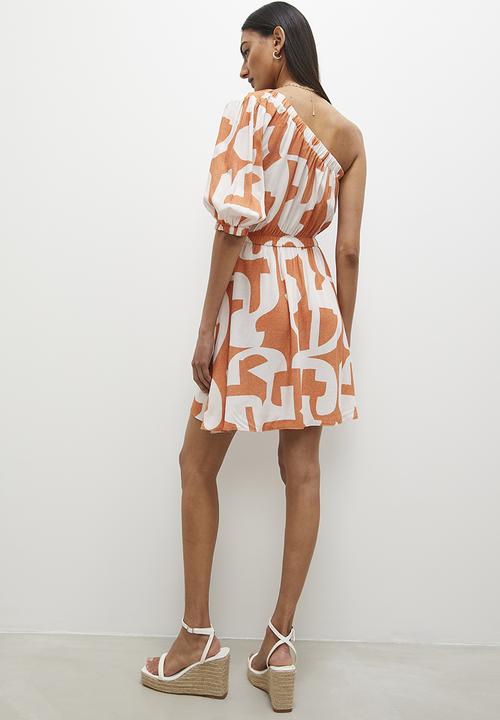 Superbalist - Asym mini dress - orange & white 