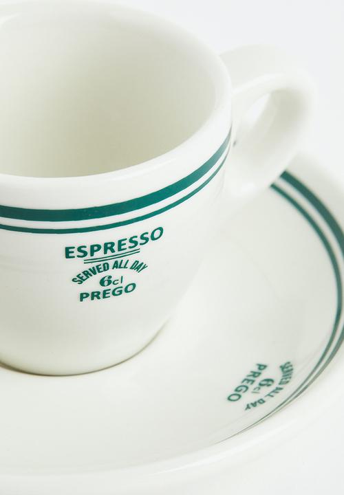 H&M - Espresso cup and saucer - white/green 