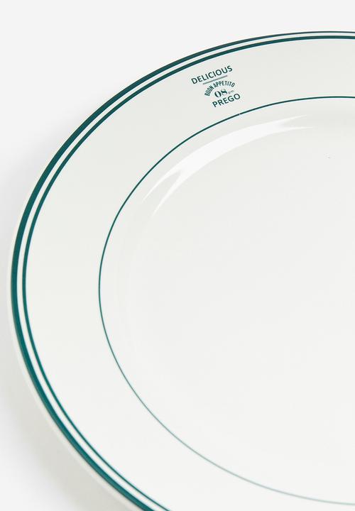 H&M - Stoneware plate - white/green