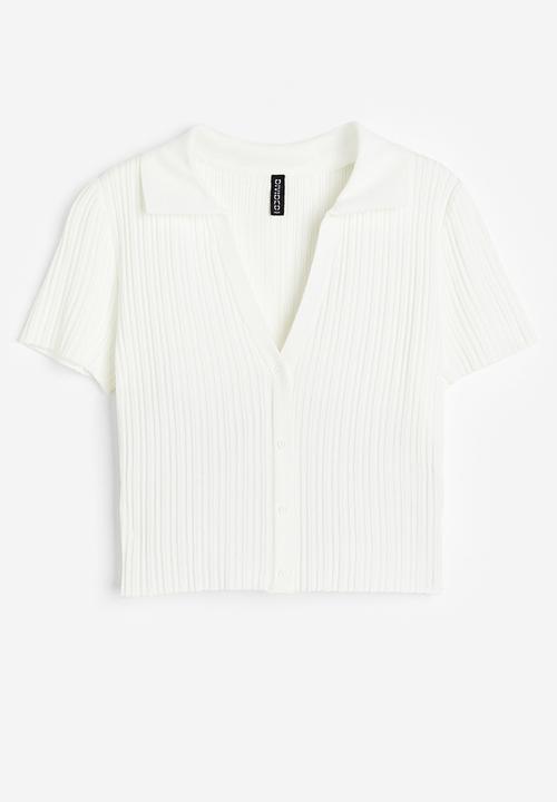 H&M - Collared rib-knit top - white