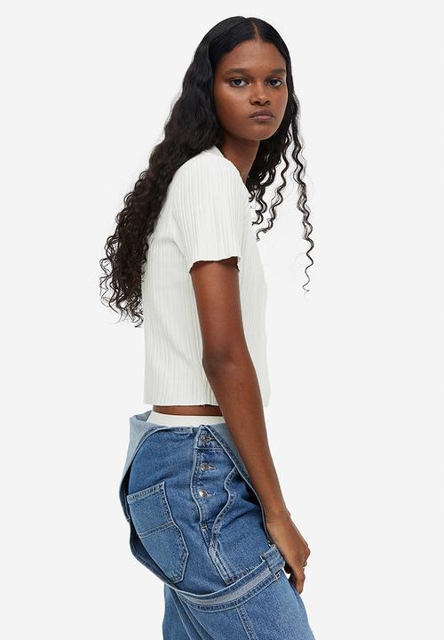 H&M - Collared rib-knit top - white