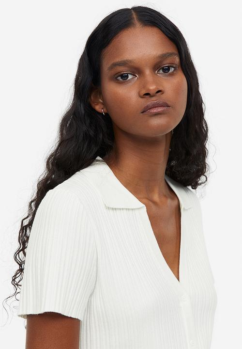 H&M - Collared rib-knit top - white