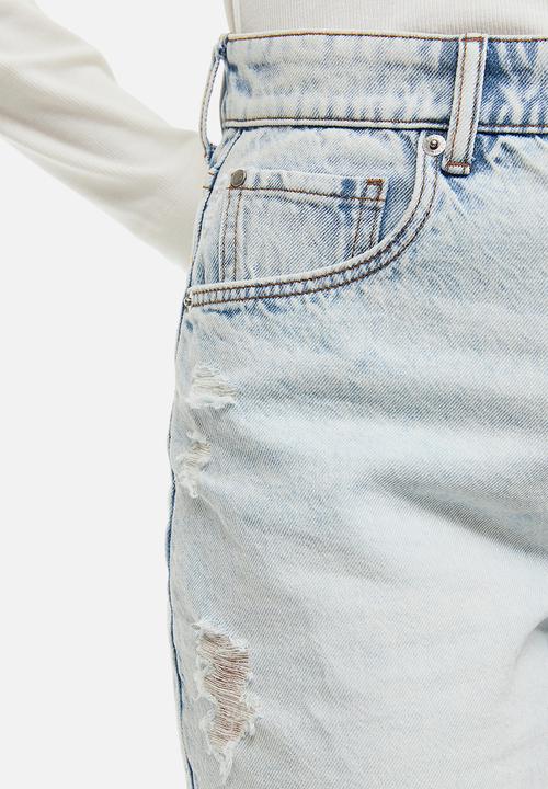 H&M - High waist denim shorts - light denim blue 