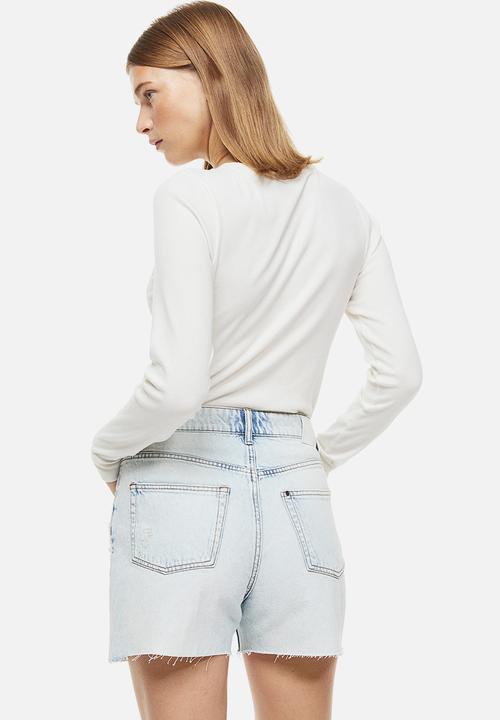 H&M - High waist denim shorts - light denim blue 