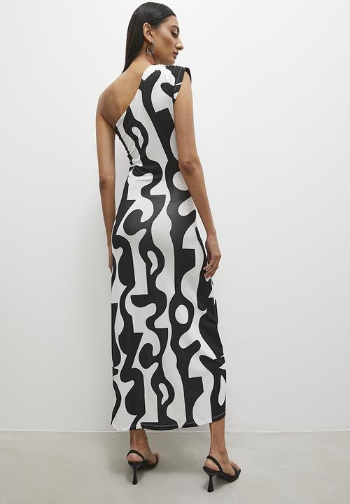 Superbalist - Asym maxi dress with slit - white & black 
