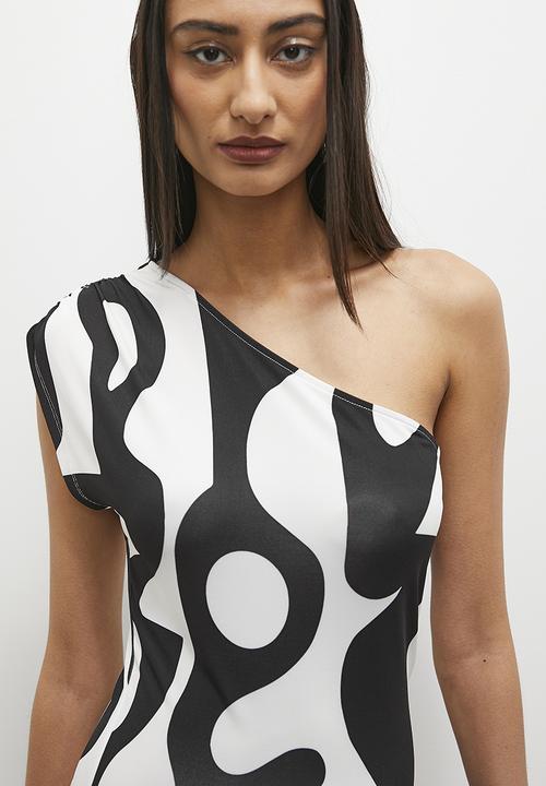 Superbalist - Asym maxi dress with slit - white & black 