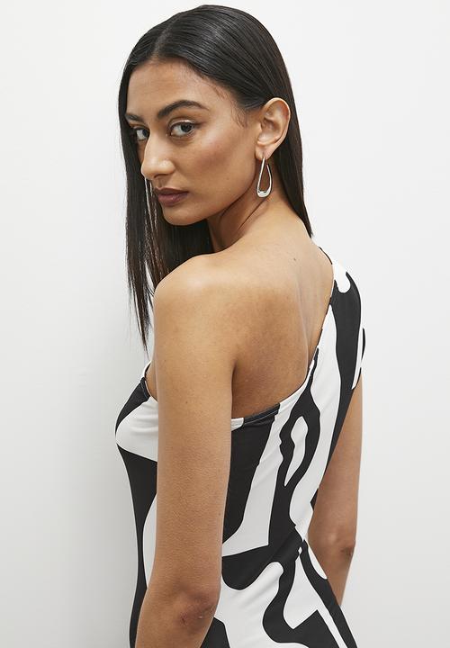 Superbalist - Asym maxi dress with slit - white & black 