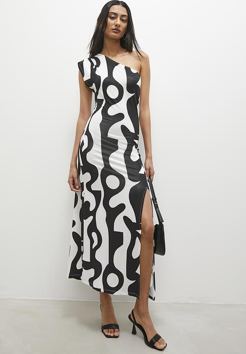 Superbalist - Asym maxi dress with slit - white & black 