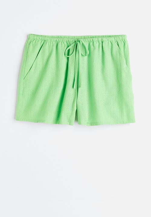 H&M - Linen-blend pull-on shorts - bright green