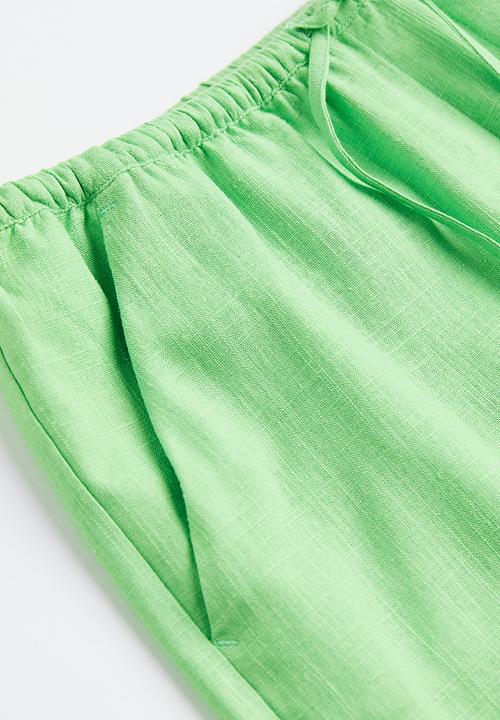H&M - Linen-blend pull-on shorts - bright green