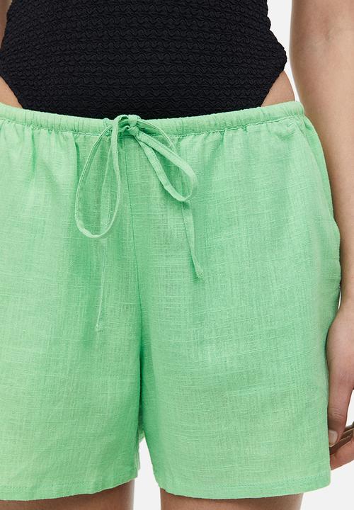H&M - Linen-blend pull-on shorts - bright green