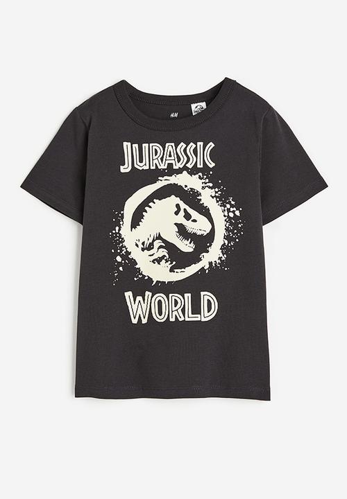 H&M - Printed cotton t-shirt - dark grey/jurassic world