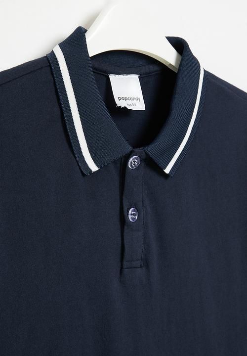 Pop Candy - Boys short sleeve golf shirt - navy & white