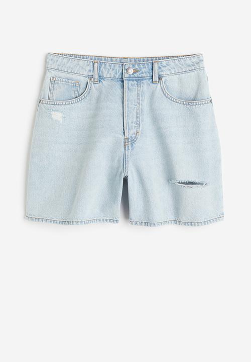 H&M - Curvy fit bermuda straight high denim shorts - pale denim blue 