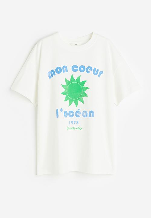 H&M - Printed T-shirt - white/mon coeur