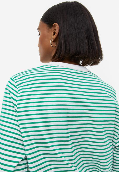 H&M - Cotton jersey top - white/green striped