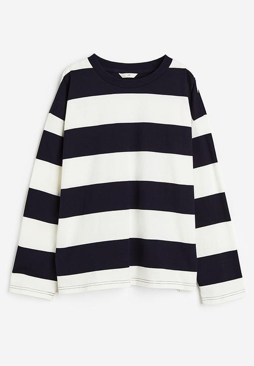 H&M - Oversized jersey top - white/navy blue striped 
