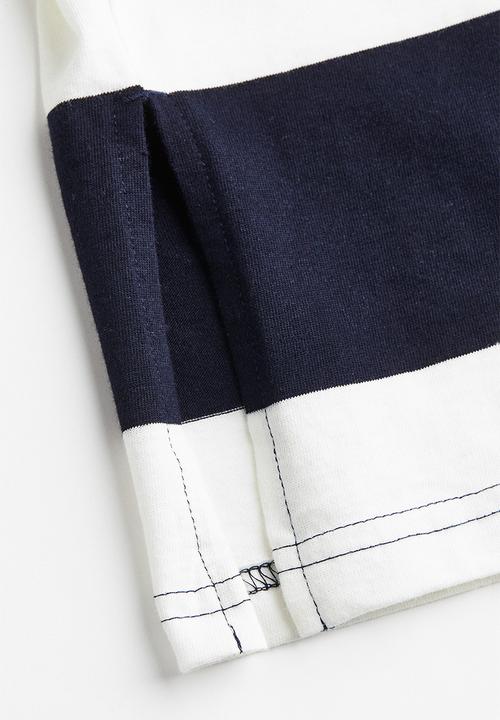 H&M - Oversized jersey top - white/navy blue striped 