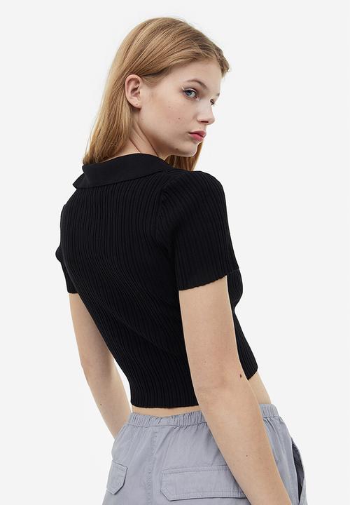 H&M - Collared rib-knit top - black