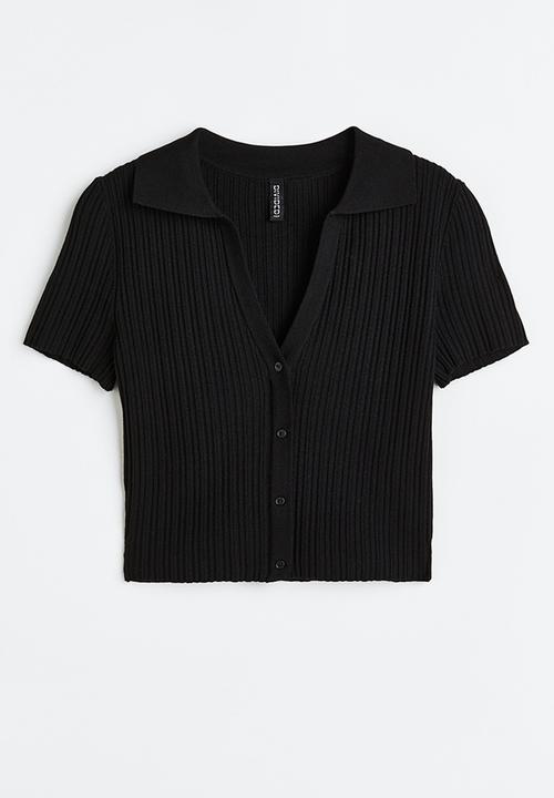 H&M - Collared rib-knit top - black