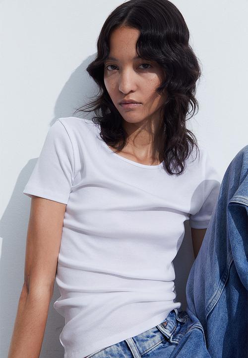 H&M - Ribbed T-shirt - white