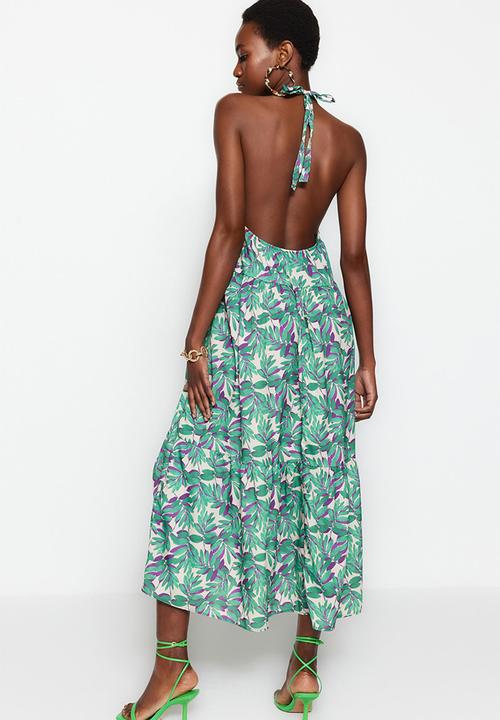 Trendyol - Halter backless midi dress - green