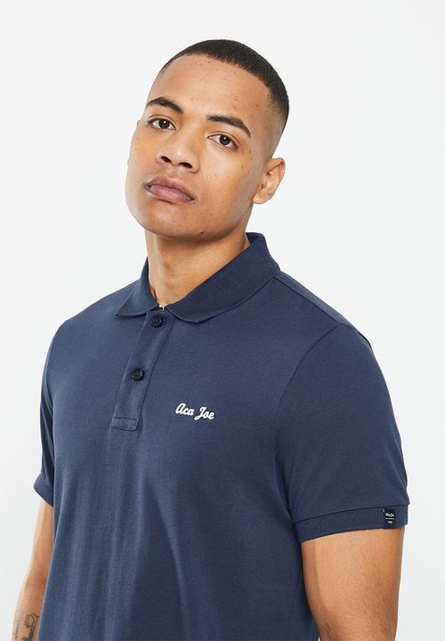 Aca Joe - Mens aca joe short sleeve logo embroidered henley tee - dress blue