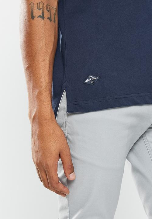 Aca Joe - Mens aca joe short sleeve logo embroidered henley tee - dress blue